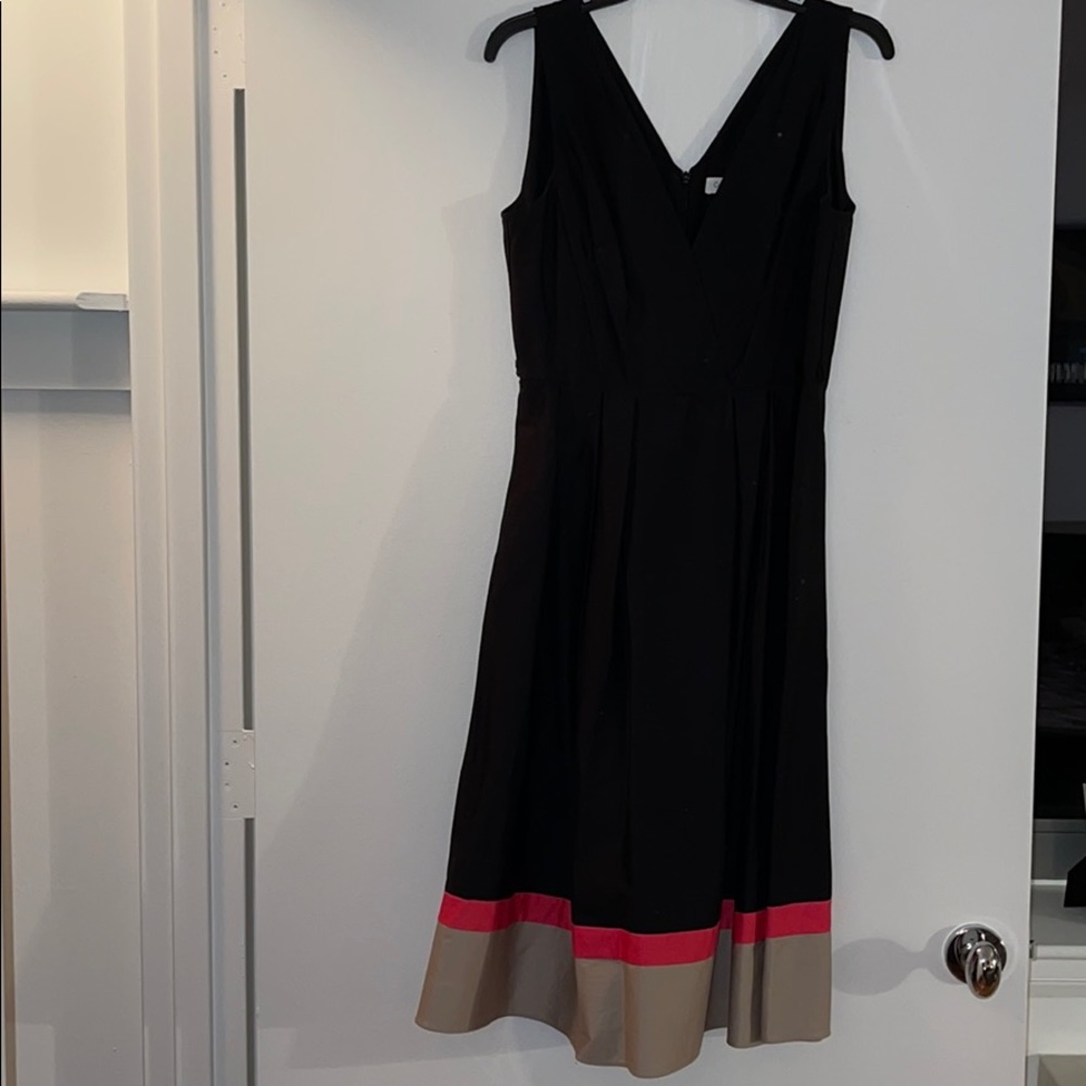 Black, midi length dress with pink and nude stripe
